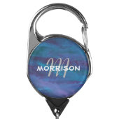 Blue Ombre Abstract | Teal Violet Purple Monogram Badge Holder (Carabiner Front)