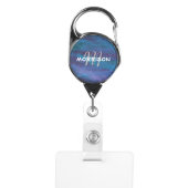 Blue Ombre Abstract | Teal Violet Purple Monogram Badge Holder (Front)