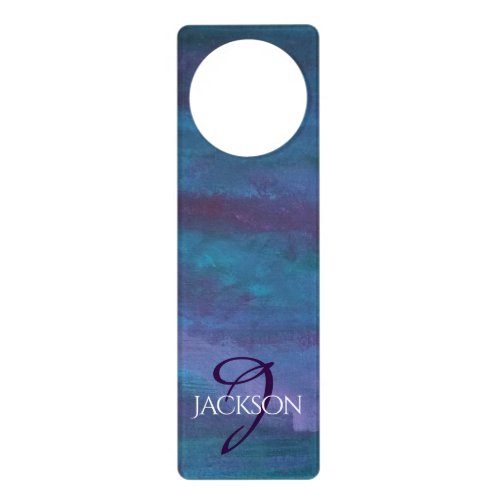 Blue Ombre Abstract  Teal Violet Purple Monogram Door Hanger