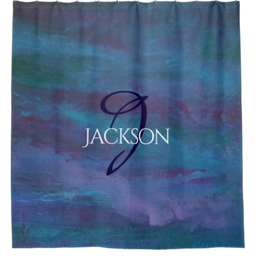 Blue Ombre Abstract  Teal Violet Purple Monogram Shower Curtain