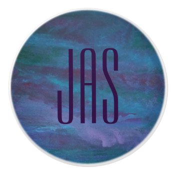Blue Ombre Abstract | Turquoise Teal Purple Custom Ceramic Knob by Fharrynland at Zazzle