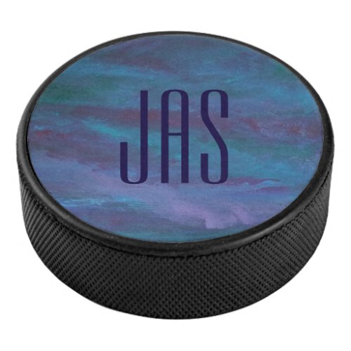 Blue Ombre Abstract  Turquoise Teal Purple Custom Hockey Puck