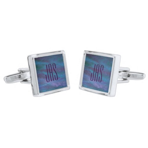 Blue Ombre Abstract  Turquoise Teal Purple Custom Silver Cufflinks
