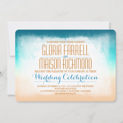 Blue ombre beach wedding invitation