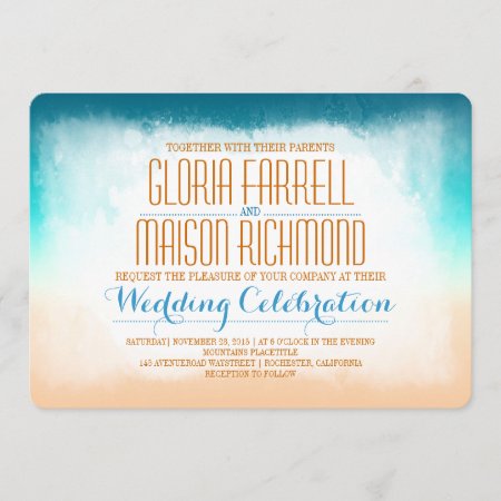 Blue Ombre Beach Wedding Invitation