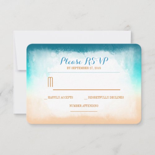 Blue ombre beach wedding RSVP cards