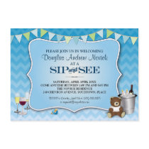 Blue Ombre Chevron Baby Sip and See Invitation