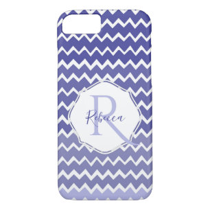 Blue Ombre Chevron Personalized iPhone Case