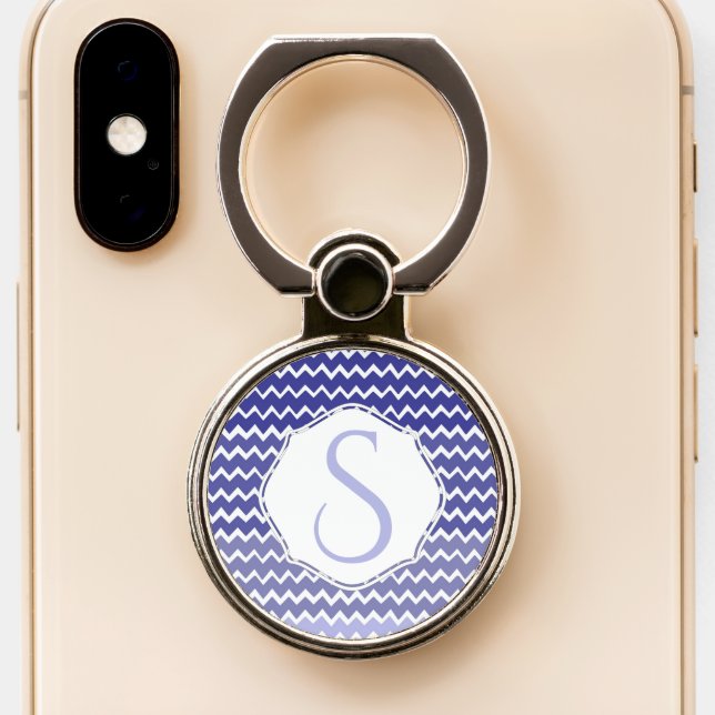 Blue Ombre Chevron Personalized Phone Ring Stand (Close Up)