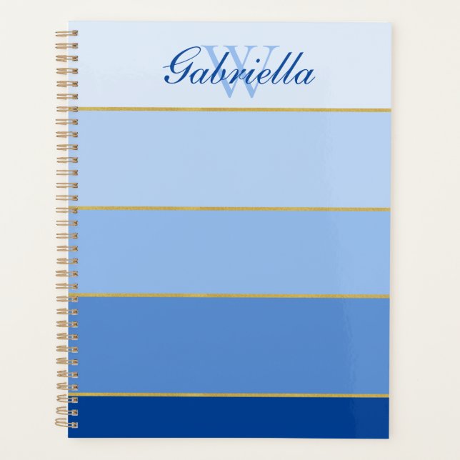 Blue Ombre Color Block Personalized Planner  (Front)