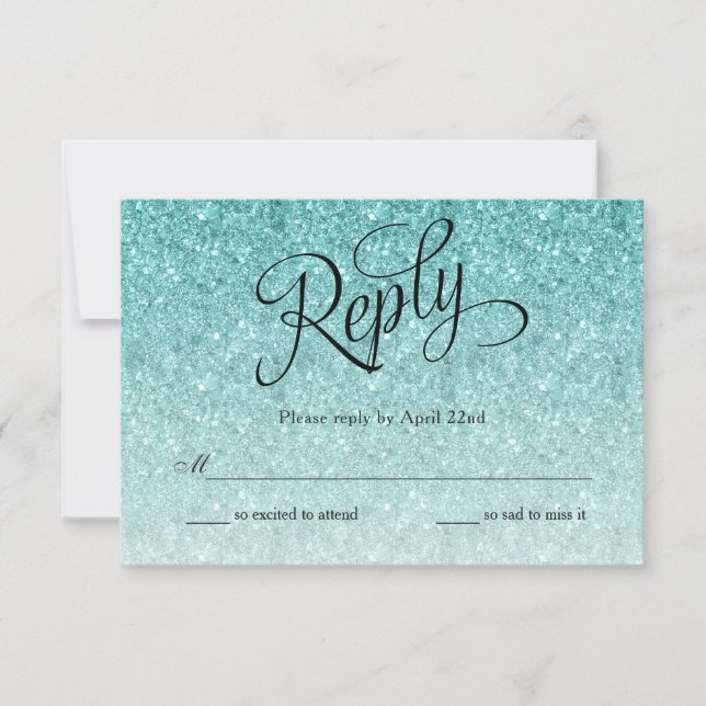 Blue Ombre Glitter Birthday Reply Card (Front)
