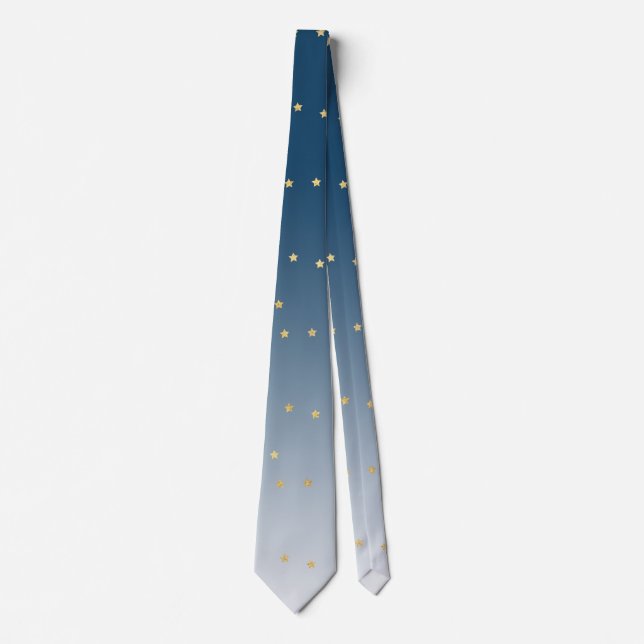 Blue Ombre Gold Stars Neck Tie (Front)