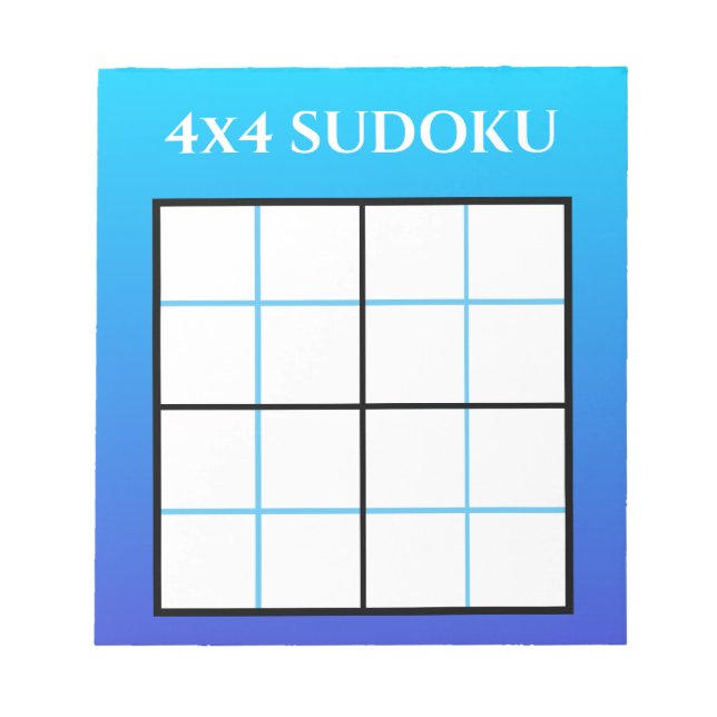 Blue Ombre Gradient 4x4 Sudoku Grid Template Notepad (Front)