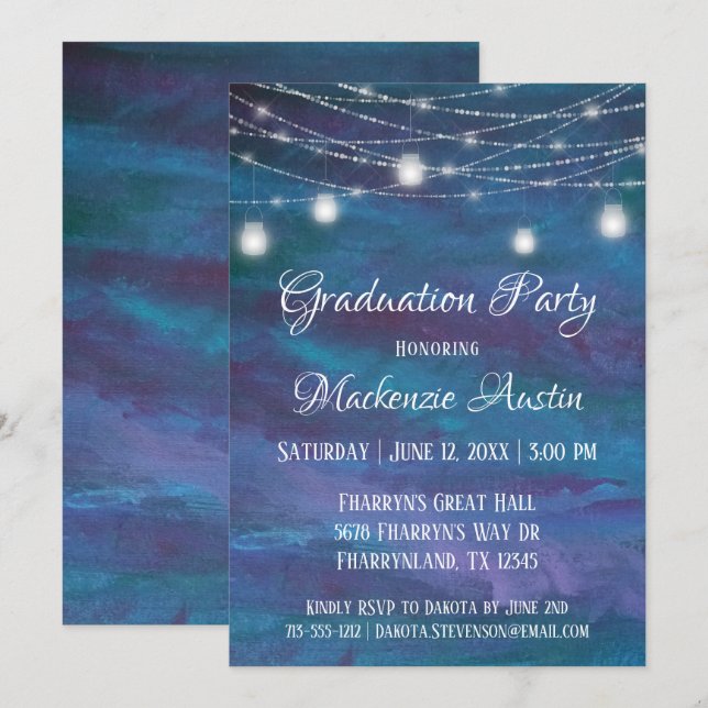 Blue-Ombre Graduation | Turquoise Violet Purple Invitation (Front/Back)