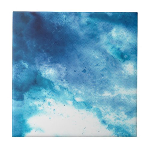 Blue Ombre Inkblot Splatter Watercolor Pattern Tile