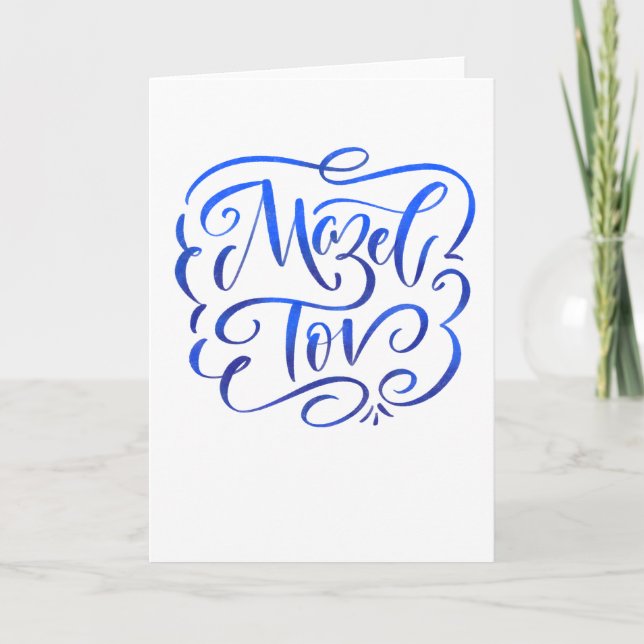 Blue Ombre Mazel Tov Greeting Card (Front)