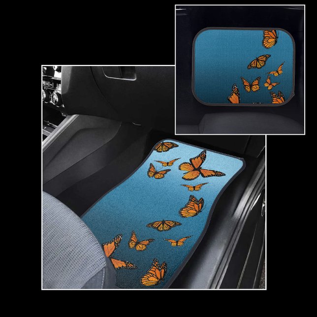 Blue Ombre Monarch Butterflies Car Floor Mat (Creator Uploaded)