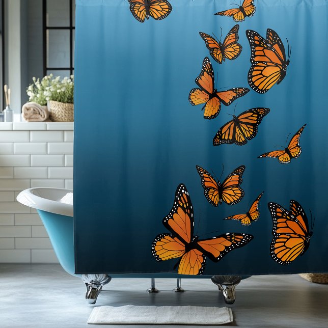 Blue Ombre Monarch Butterflies Shower Curtain (Creator Uploaded)