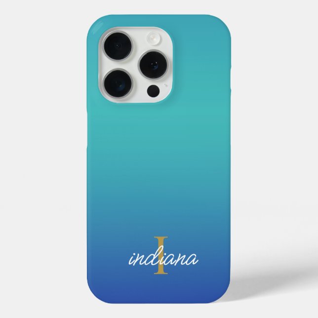 Blue Ombre Monogram Script Modern Case-Mate iPhone Case (Back)