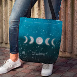Blue ombre moons star Yoga instructor teacher Tote Bag<br><div class="desc">Boho full and crescent glowing moons on navy blue watercolor ombre gradient and shimmering stars Yoga instructor studio teacher tote bag. Add your  logo.</div>