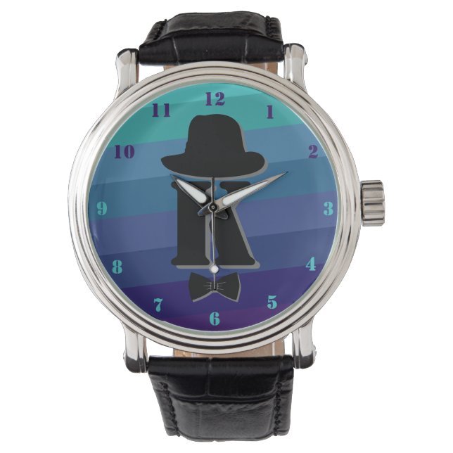 Blue Ombre Name Initial Monogram For Men Watch (Front)