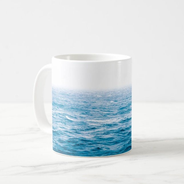 Blue Ombre Ocean Skyline Coffee Mug (Front Left)