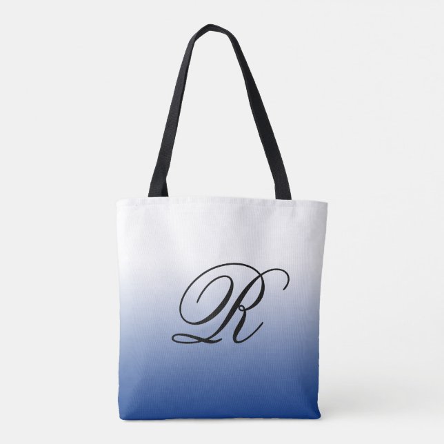 Blue Ombre Over Any Color with Monogram Tote Bag (Back)