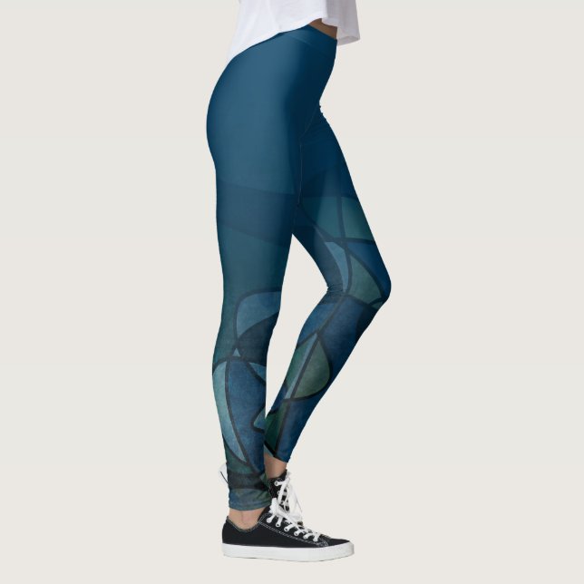 Blue Ombre Over Green Teal Blue Abstract Art Leggings (Right)