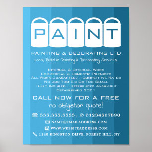 Blue Ombre, Paint Buckets, Painter & Decorator Poster