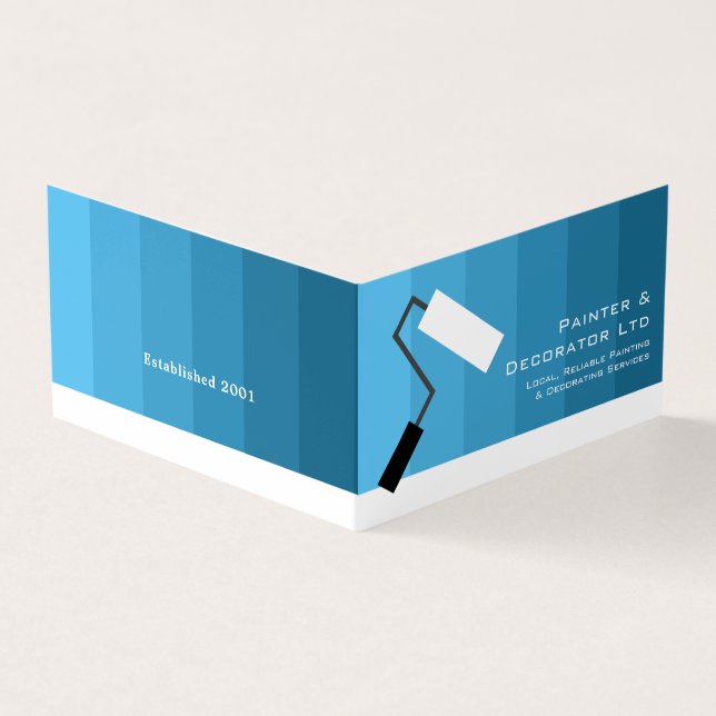 Blue Ombre & Paint Roller, Painter & Decorator Business Card (Outside)