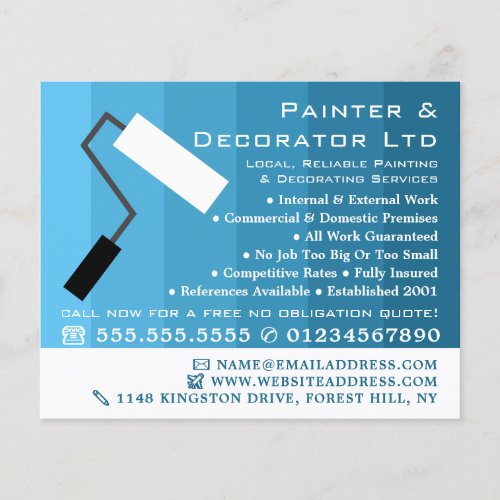 Blue Ombre  Paint Roller Painter  Decorator Flyer
