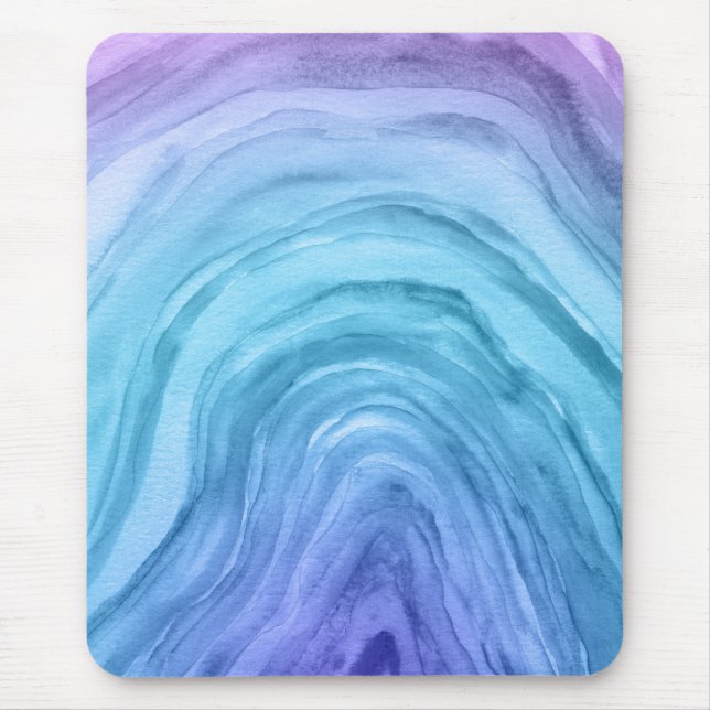 Blue Ombre Pattern Agate II Watercolor Mouse Pad (Front)