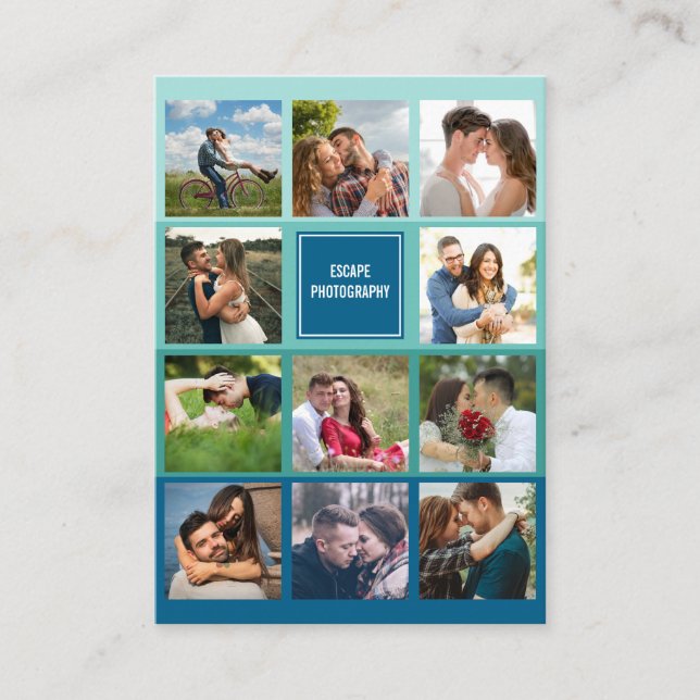 Blue Ombre Photo Collage Photographer Business Car Business Card (Front)