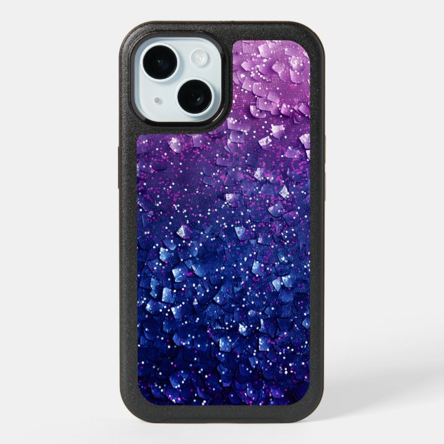 Blue Ombre Purple Glitter Girly iPhone 15 Case (Back)