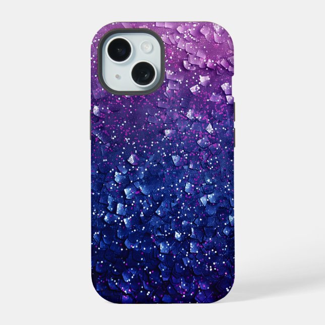Blue Ombre Purple Glitter Girly iPhone 15 Case (Back)