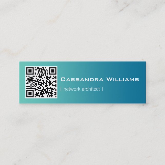 Blue Ombre QR CODE Mini Business Cards (Front)