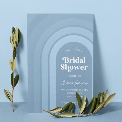 Blue Ombre Retro Script Boho Rainbow Bridal Shower Invitation