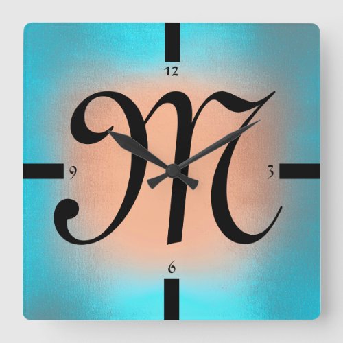 Blue Ombre  Rose  Monogram  Minimal Conceptuals Square Wall Clock