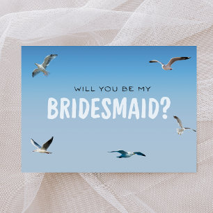 Blue Ombre Seagulls Coastal Bridesmaid Proposal Card