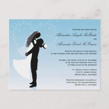 Blue Ombre Silhouette Formal Wedding Invite by malibuitalian at Zazzle