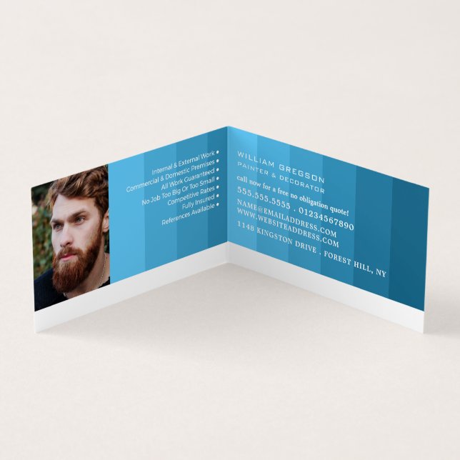 Blue Ombre Stripes, Painter & Decorator Photo Business Card (Inside)