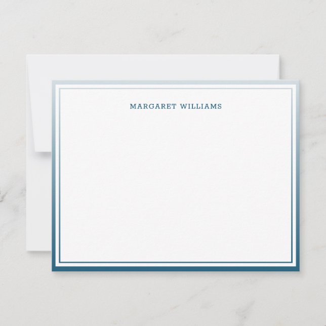 Blue Ombre Two Borders Professional Modern Note Card (Front)