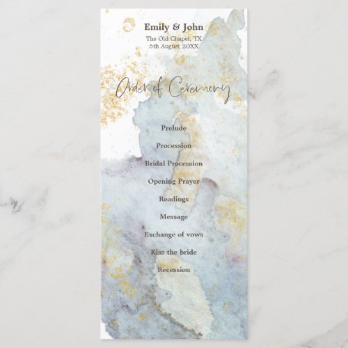 Blue Ombre Watercolor Gold  Brown Script Wedding Program