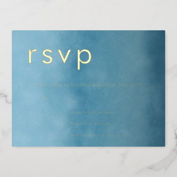 Blue Ombre Watercolor Minimalist Rsvp Card Gold by rusticwedding at Zazzle
