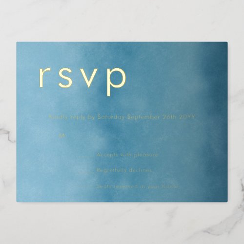 Blue Ombre Watercolor Minimalist RSVP Card Gold