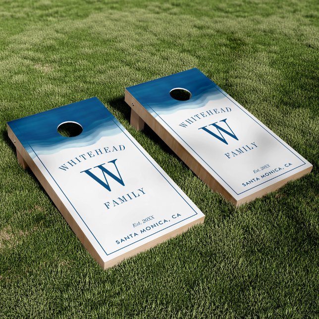 Blue Ombre Watercolor Monogram Cornhole Set (Creator Uploaded)