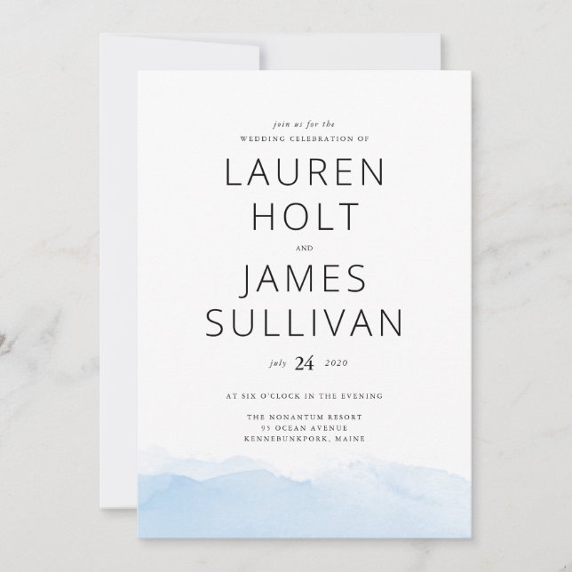 Blue Ombre Watercolor Wedding Invitation (Front)