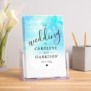Blue Ombre Watercolor Wedding Program Brochure
