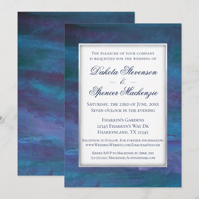 Blue-Ombre Wedding | Turquoise Teal Violet Purple Invitation (Front/Back)