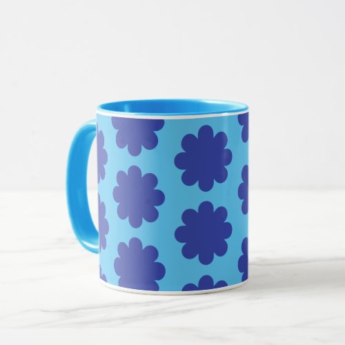 Blue on Aqua Retro Flower Art Mug Cup